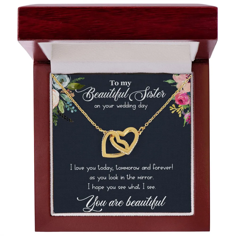 Beautiful Sister - On Your Wedding Day Necklace and Poem, Anniversary, Valentine's Day, Rose Gold Hearts Necklace