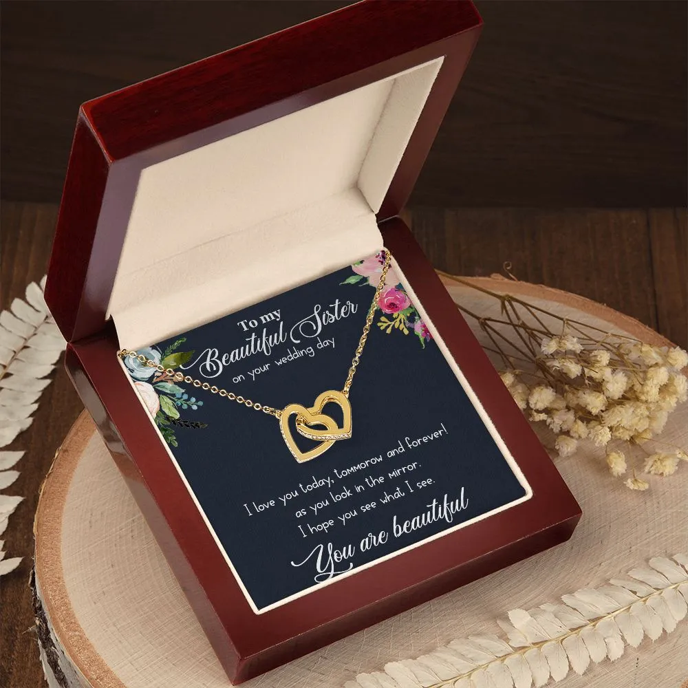 Beautiful Sister - On Your Wedding Day Necklace and Poem, Anniversary, Valentine's Day, Rose Gold Hearts Necklace