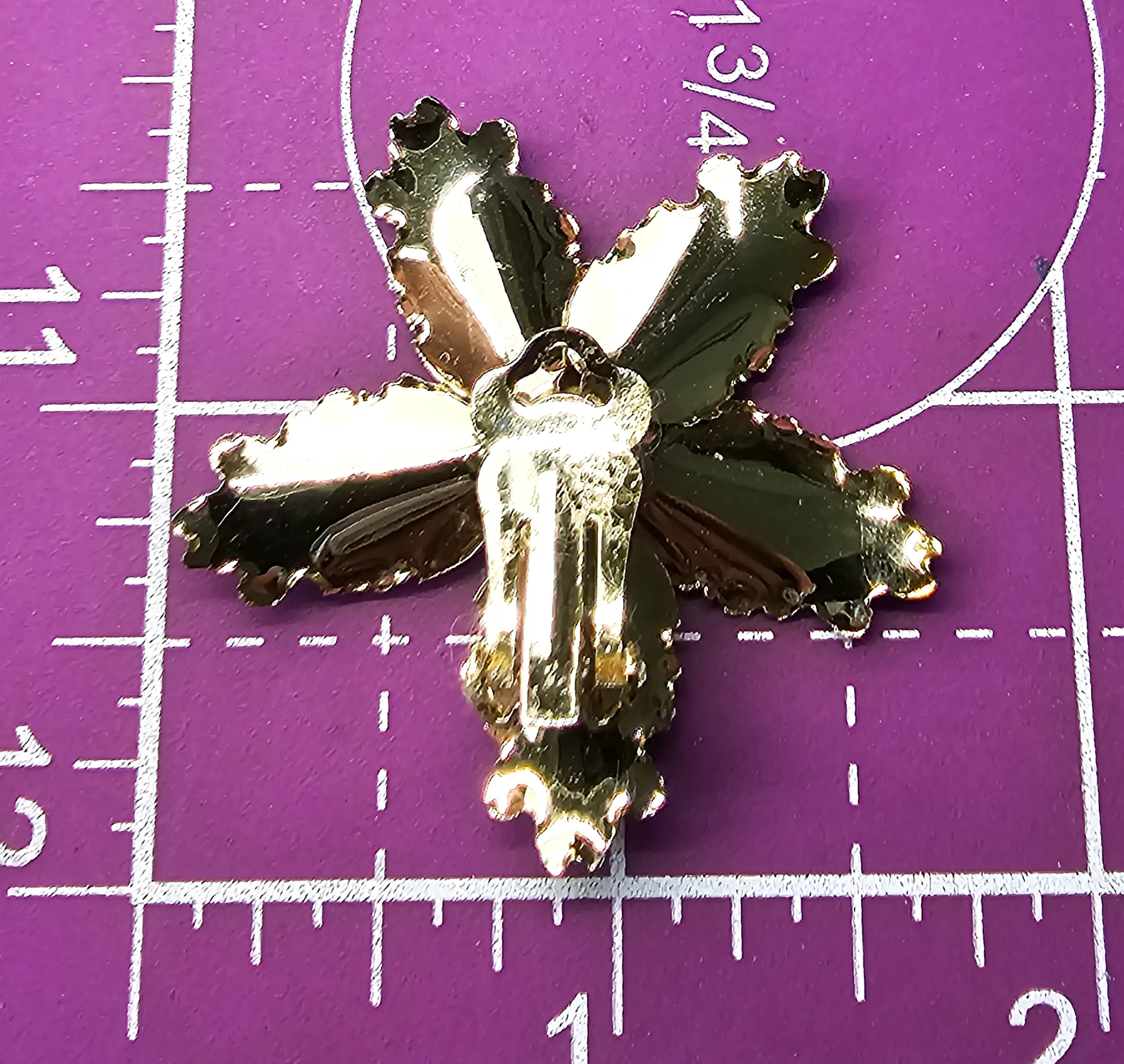 Black & gold rhinestone vintage mid century tin flower earrings and brooch set