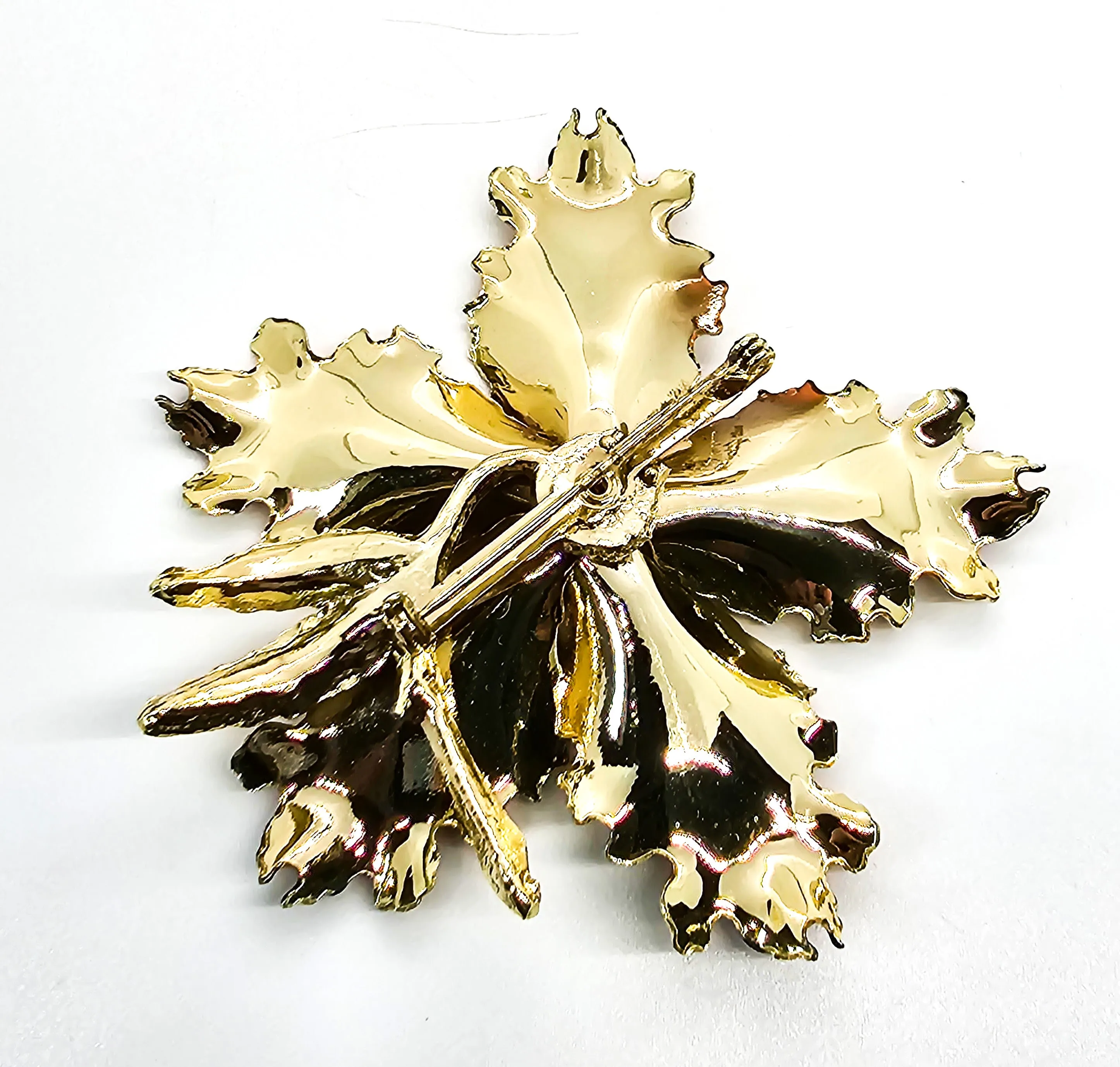 Black & gold rhinestone vintage mid century tin flower earrings and brooch set