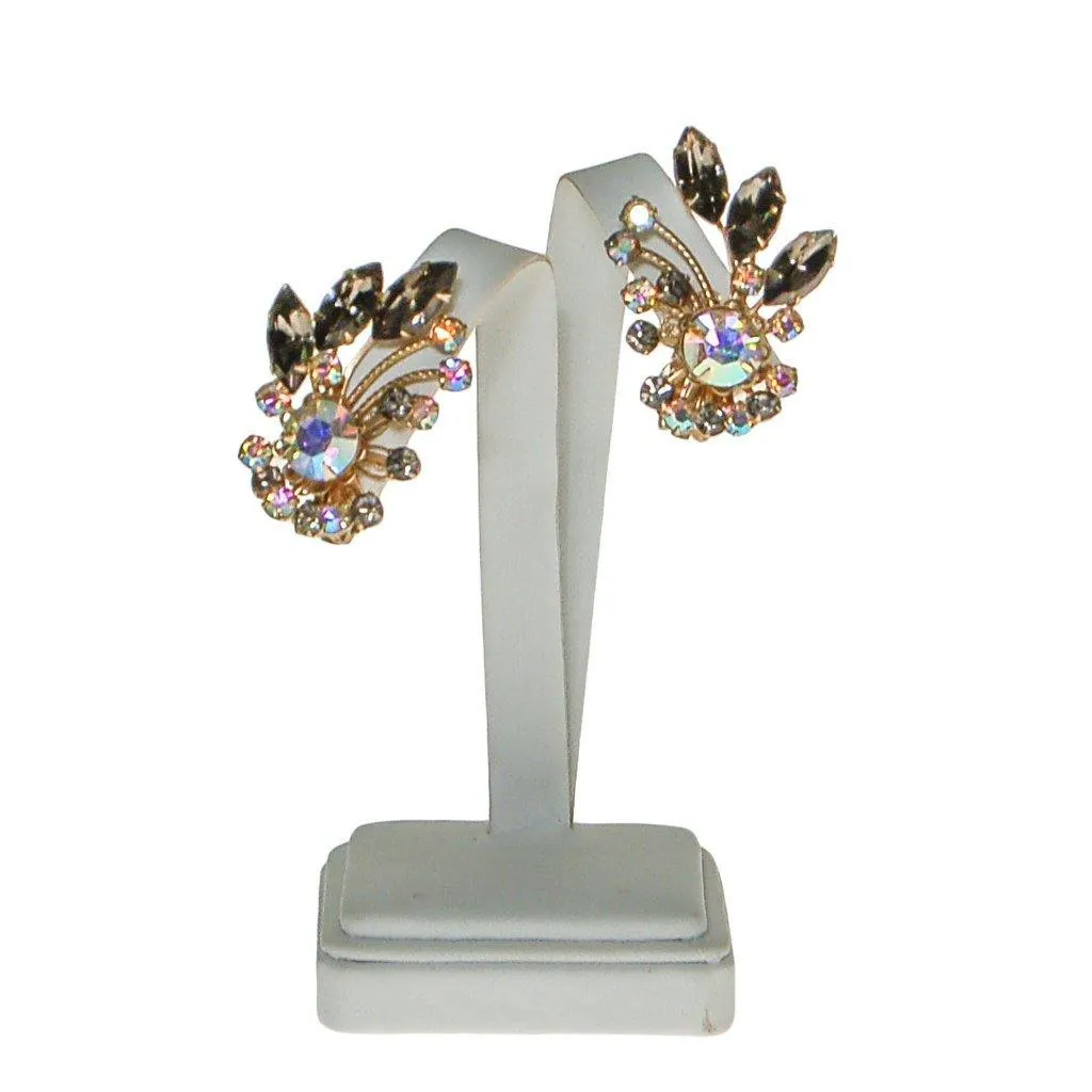 Black Diamond and Aurora Borealis Rhinestone Ear Crawler Earrings