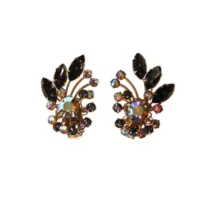 Black Diamond and Aurora Borealis Rhinestone Ear Crawler Earrings