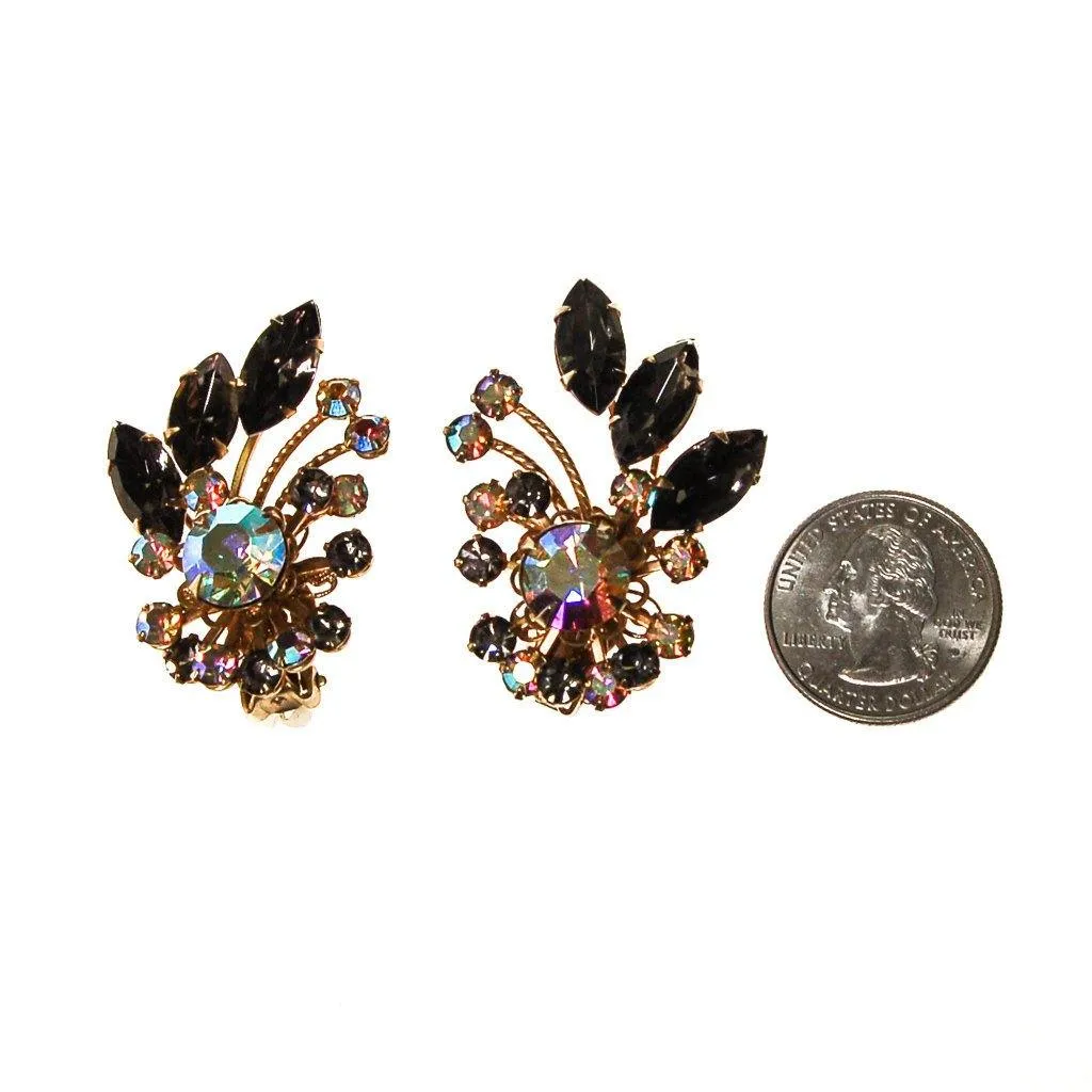 Black Diamond and Aurora Borealis Rhinestone Ear Crawler Earrings