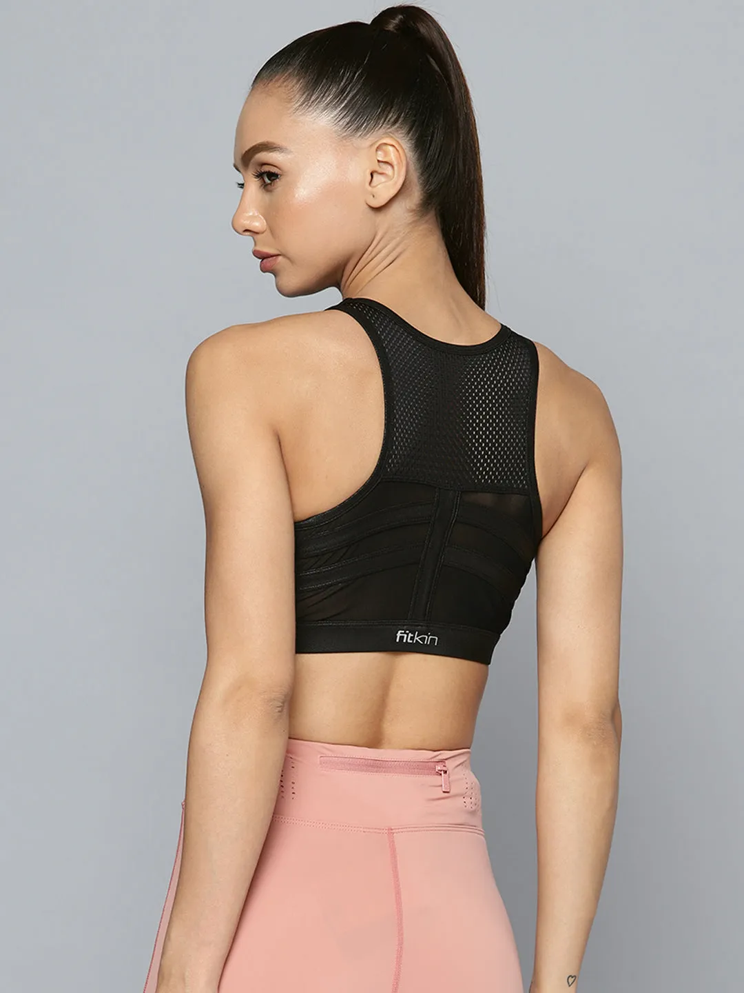 Black High Impact Sports Bra with Front Zipper