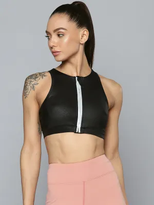 Black High Impact Sports Bra with Front Zipper