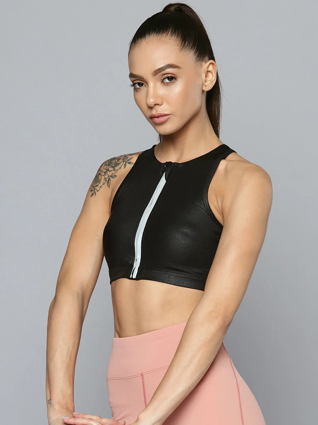 Black High Impact Sports Bra with Front Zipper
