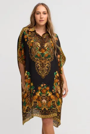 Black Leopardess Midi Collar Kaftan