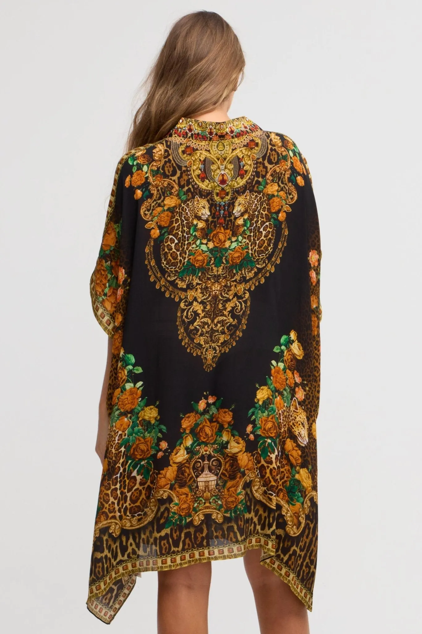 Black Leopardess Midi Collar Kaftan