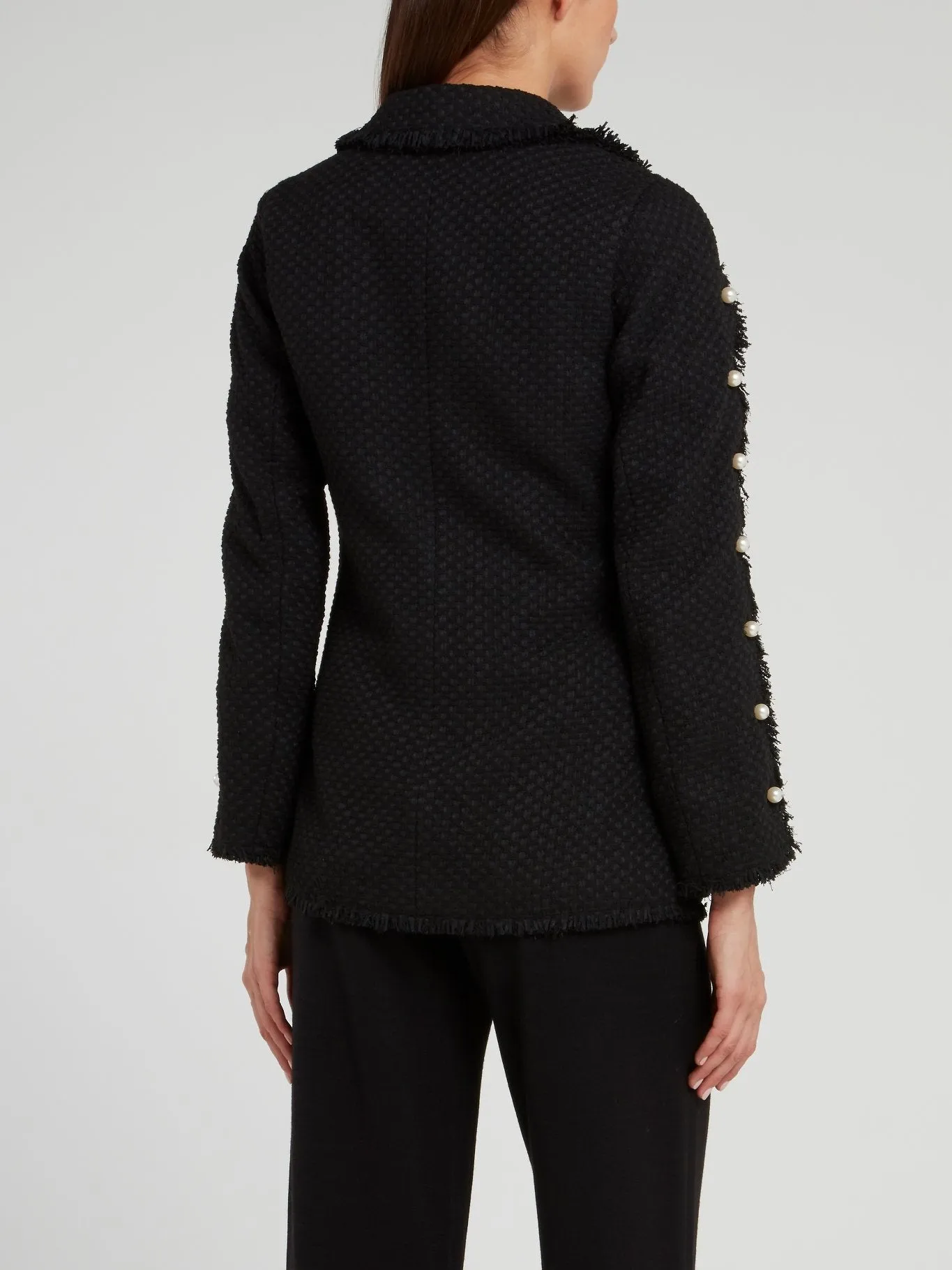 Black Pearl Embellished Frayed Blazer