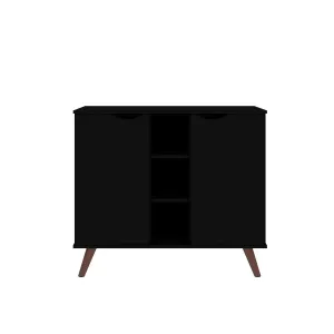 Black Sideboard Console Table Buffet Server with 3 Open Shelves