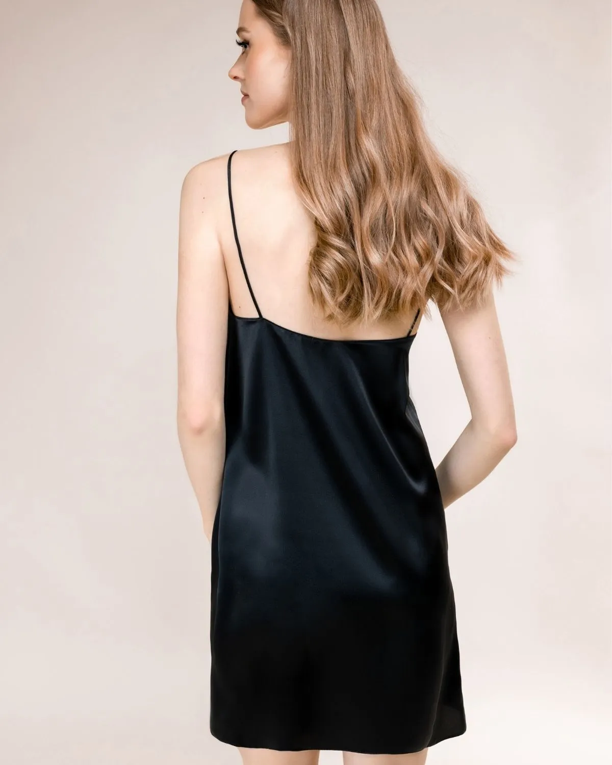 Black Silk Slip - Nightdress With Lace