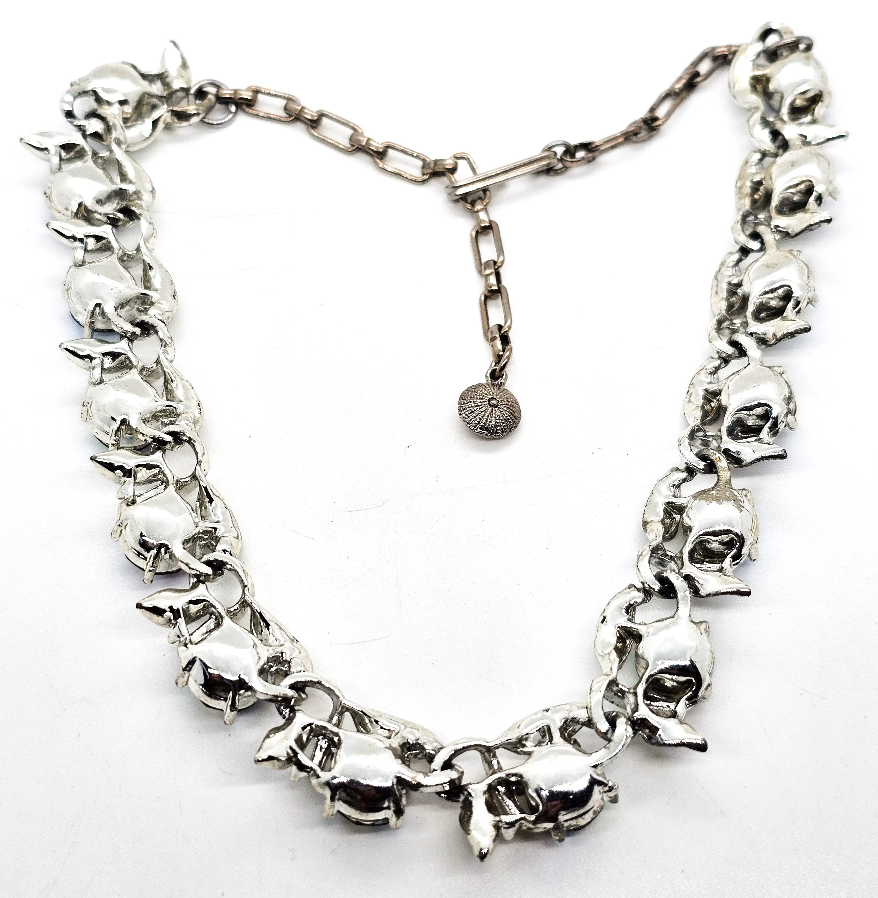 Blue Aurora Borealis silver toned flower vintage mid century pin up necklace