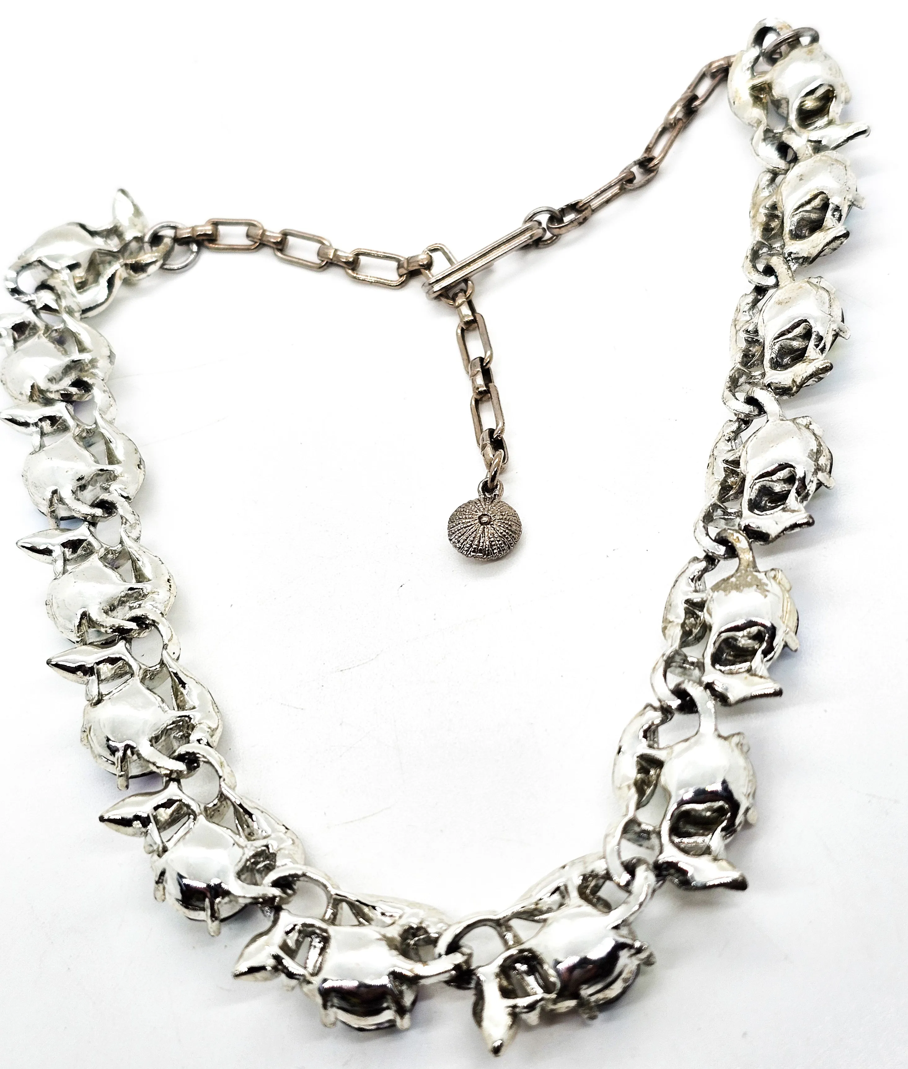 Blue Aurora Borealis silver toned flower vintage mid century pin up necklace