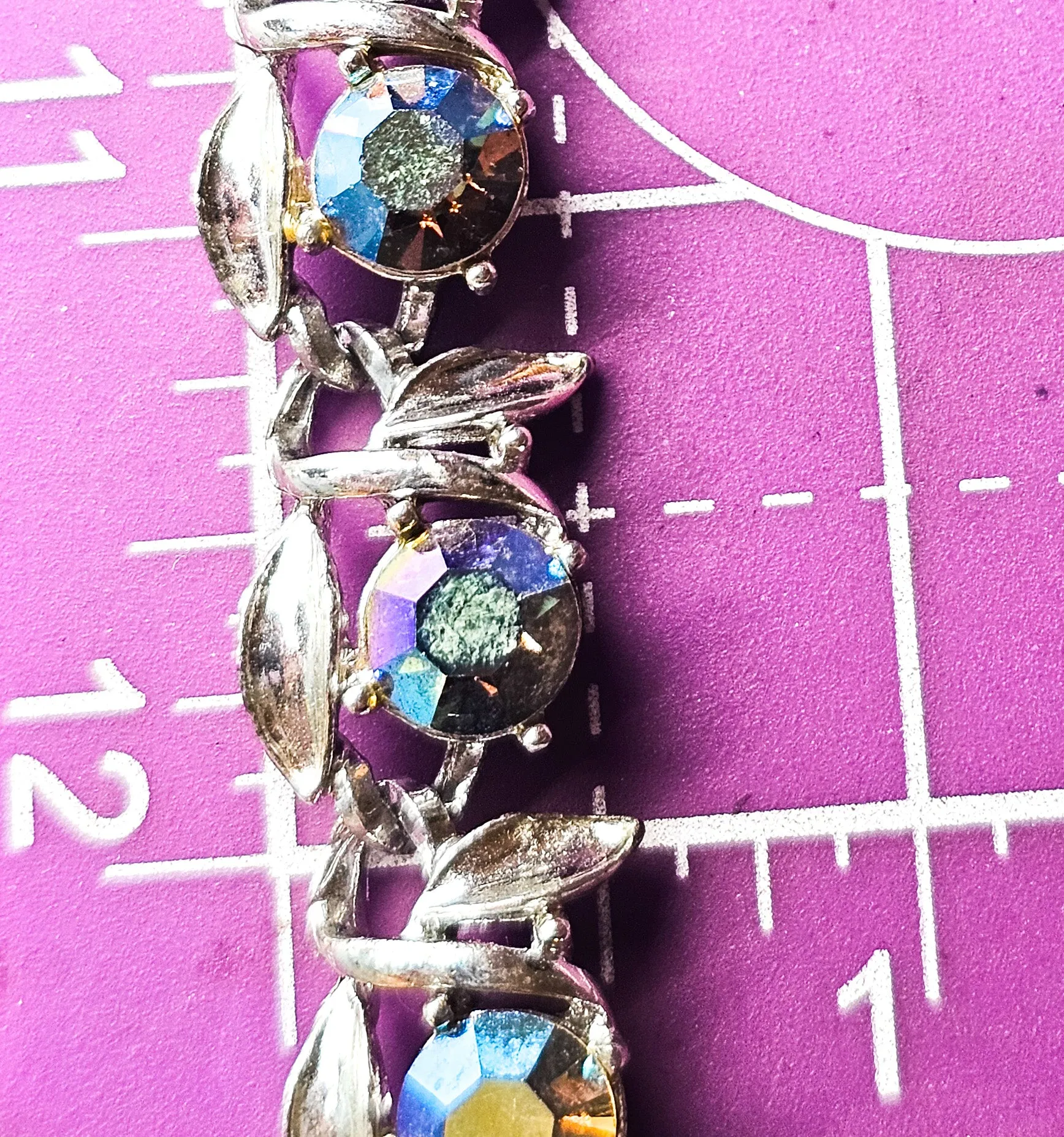 Blue Aurora Borealis silver toned flower vintage mid century pin up necklace