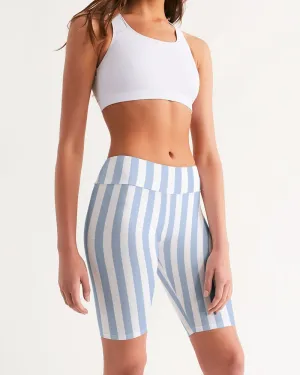 Blue Deck Stripe Feminine Mid-Rise Bike Shorts