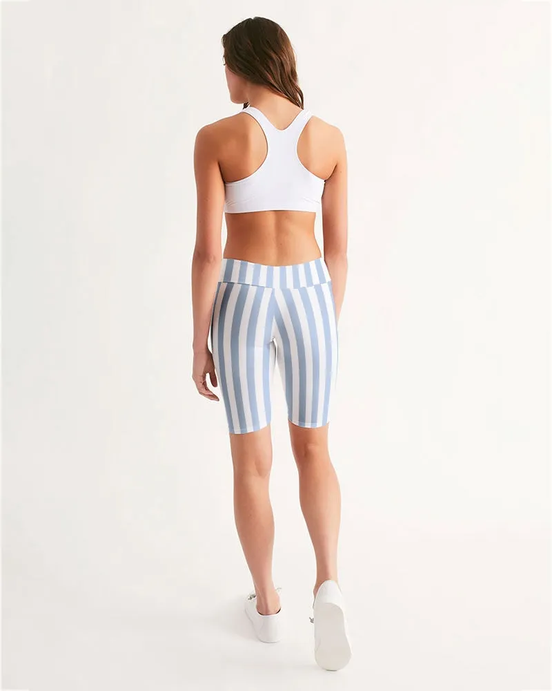 Blue Deck Stripe Feminine Mid-Rise Bike Shorts