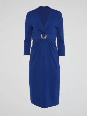 Blue Embellished Plunge Dress
