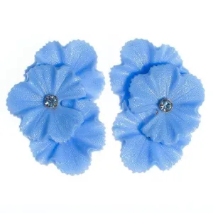 Blue Lucite Flower Clip On Earrings with Pale Blue Rhinestone