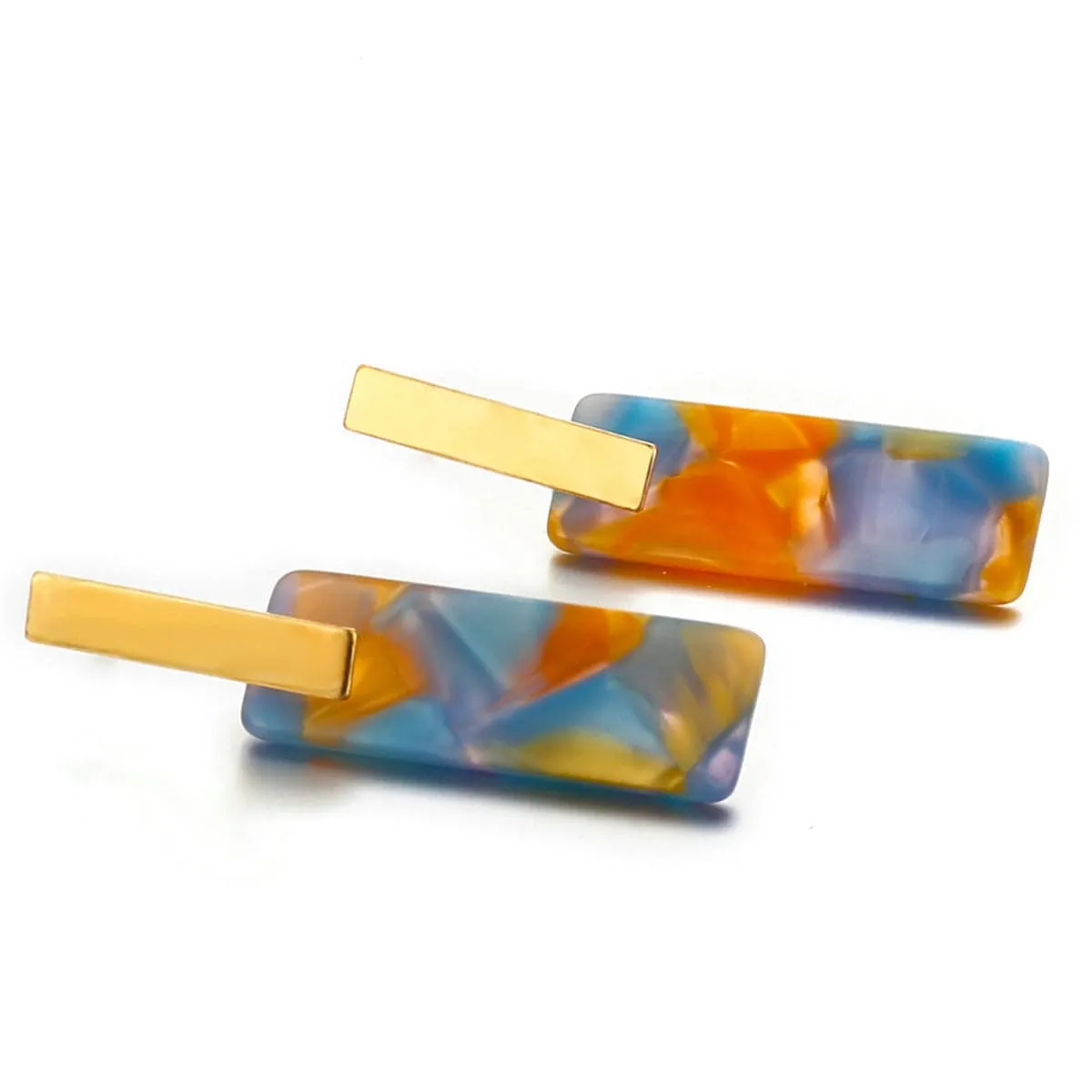 Blue Multicolor Acrylic & 18K Gold-Plated Tortoise Rectangle Drop Earrings