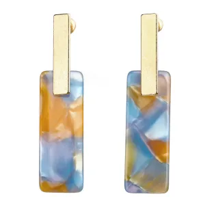 Blue Multicolor Acrylic & 18K Gold-Plated Tortoise Rectangle Drop Earrings