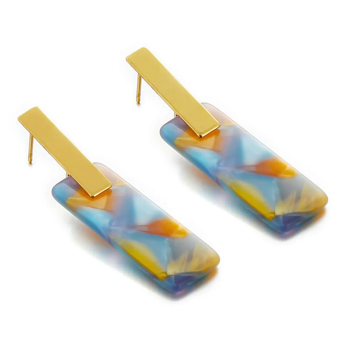 Blue Multicolor Acrylic & 18K Gold-Plated Tortoise Rectangle Drop Earrings
