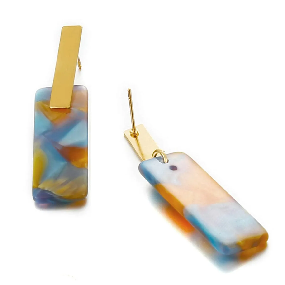 Blue Multicolor Acrylic & 18K Gold-Plated Tortoise Rectangle Drop Earrings