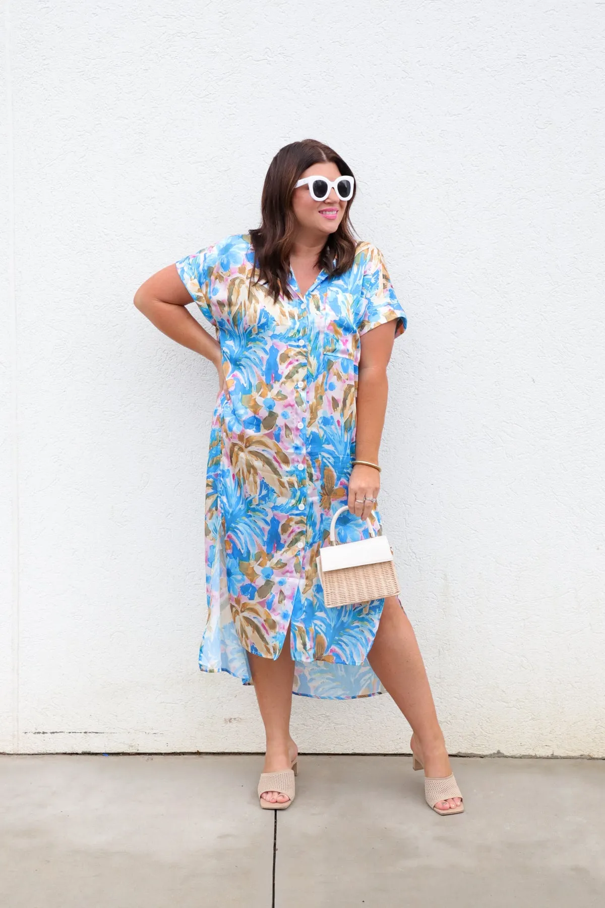 Blue Painted Palms Dress