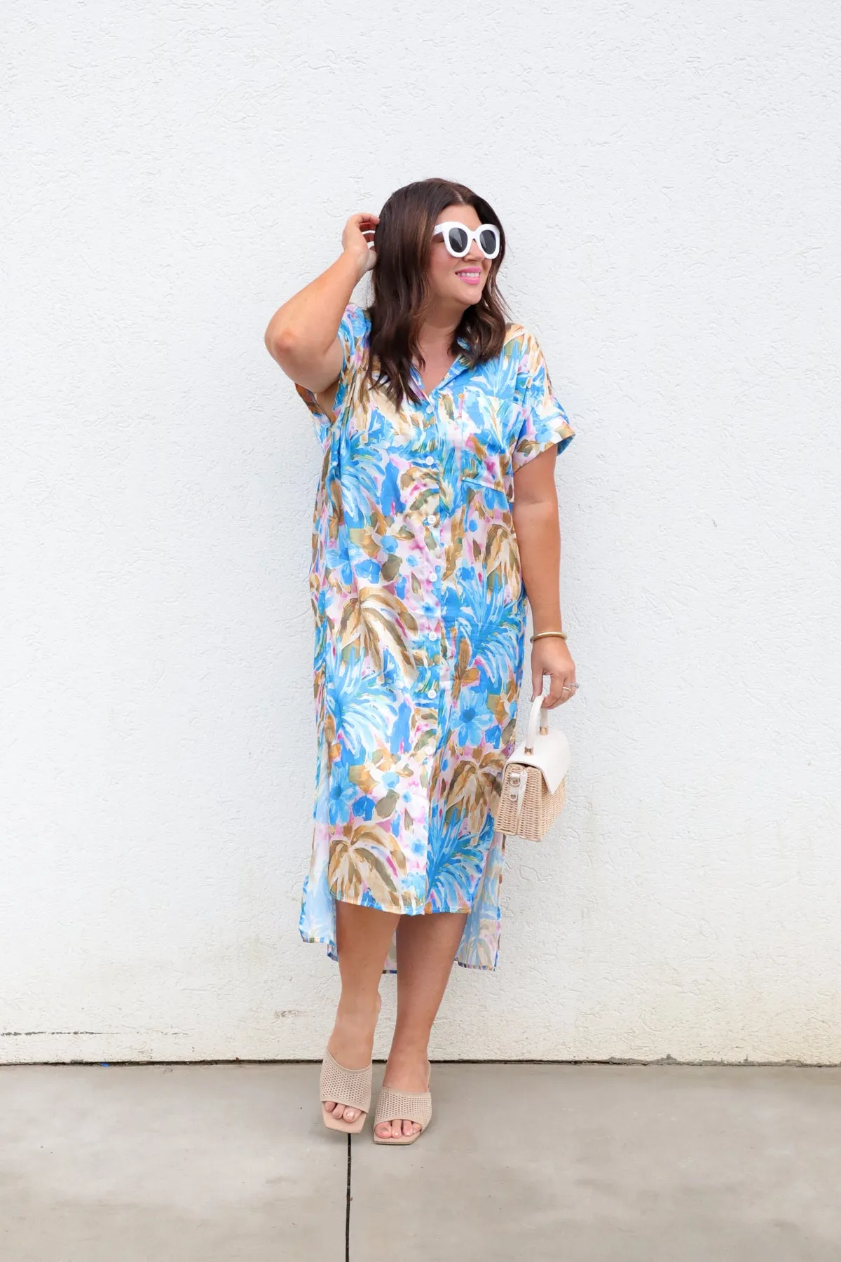 Blue Painted Palms Dress