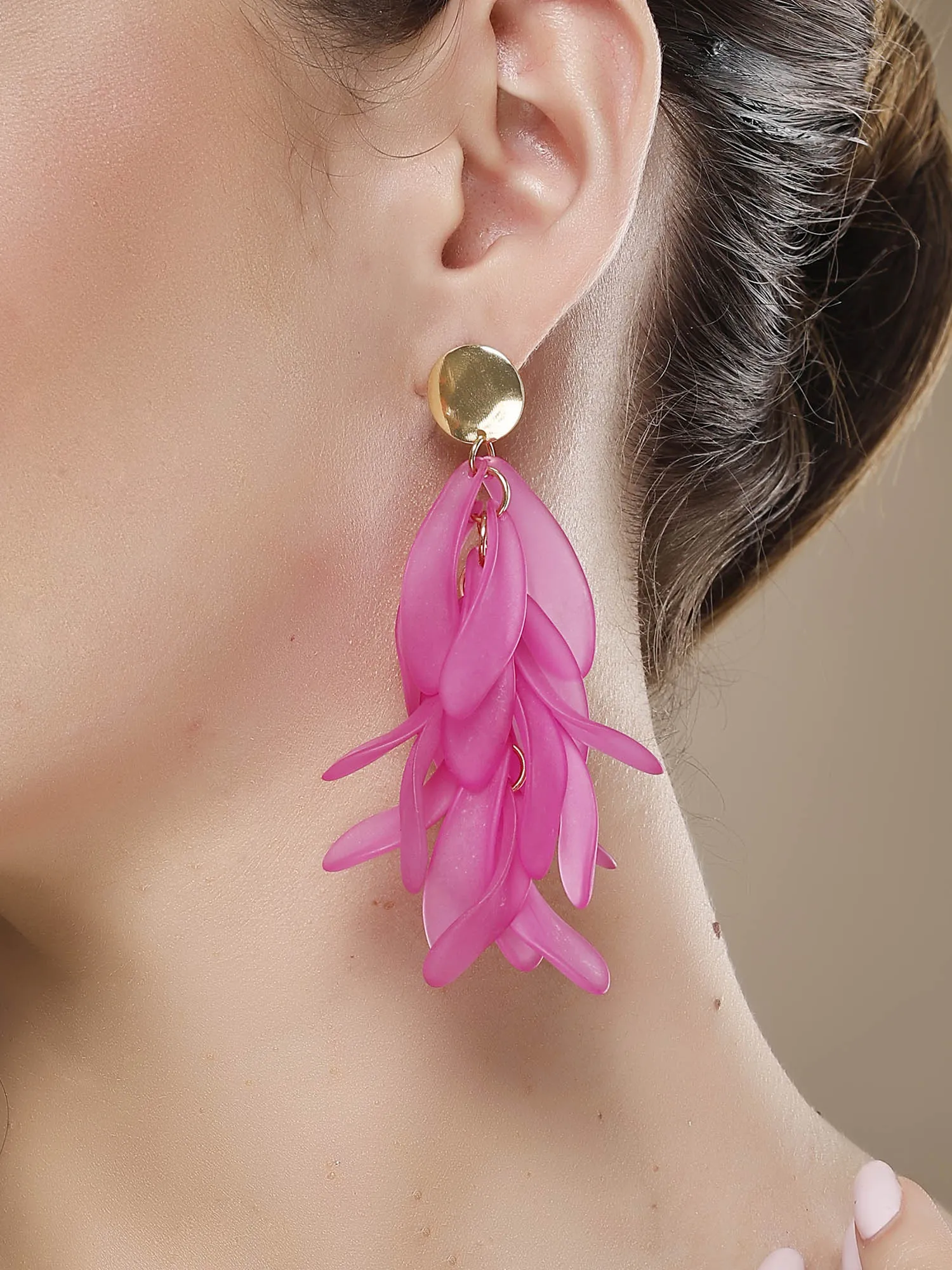 Bohey by KARATCART Gold-Plated Contemporary Pink Drop Earrings for Women