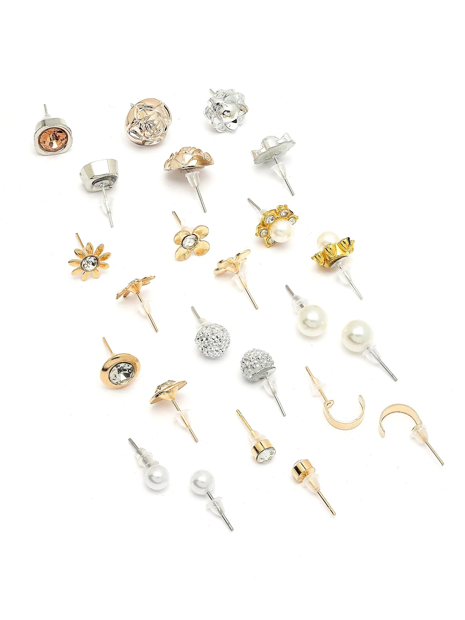 Bohey by KARATCART Set of 12 Gold and Silver Contemporary Studs Earrings Combo