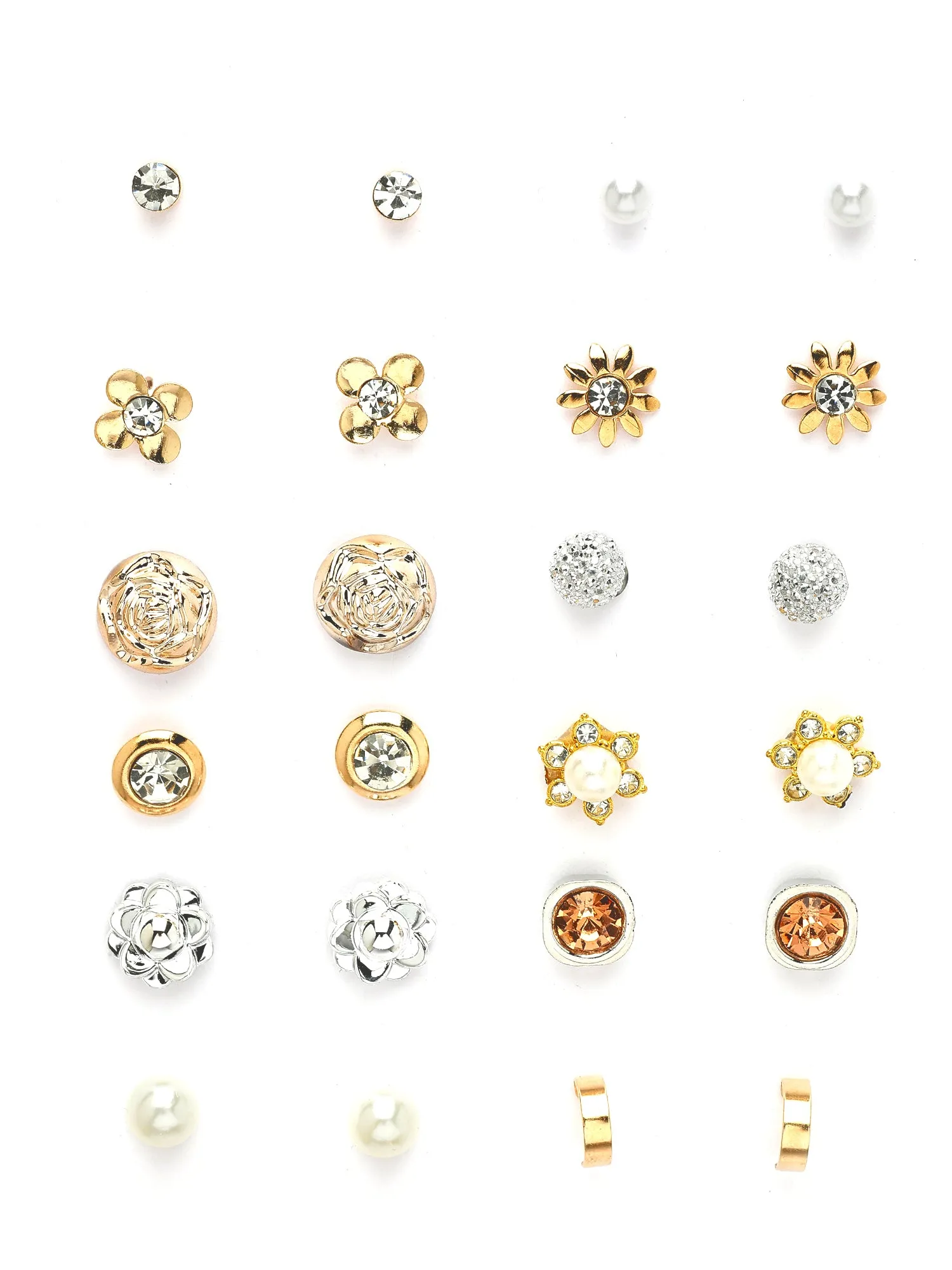 Bohey by KARATCART Set of 12 Gold and Silver Contemporary Studs Earrings Combo