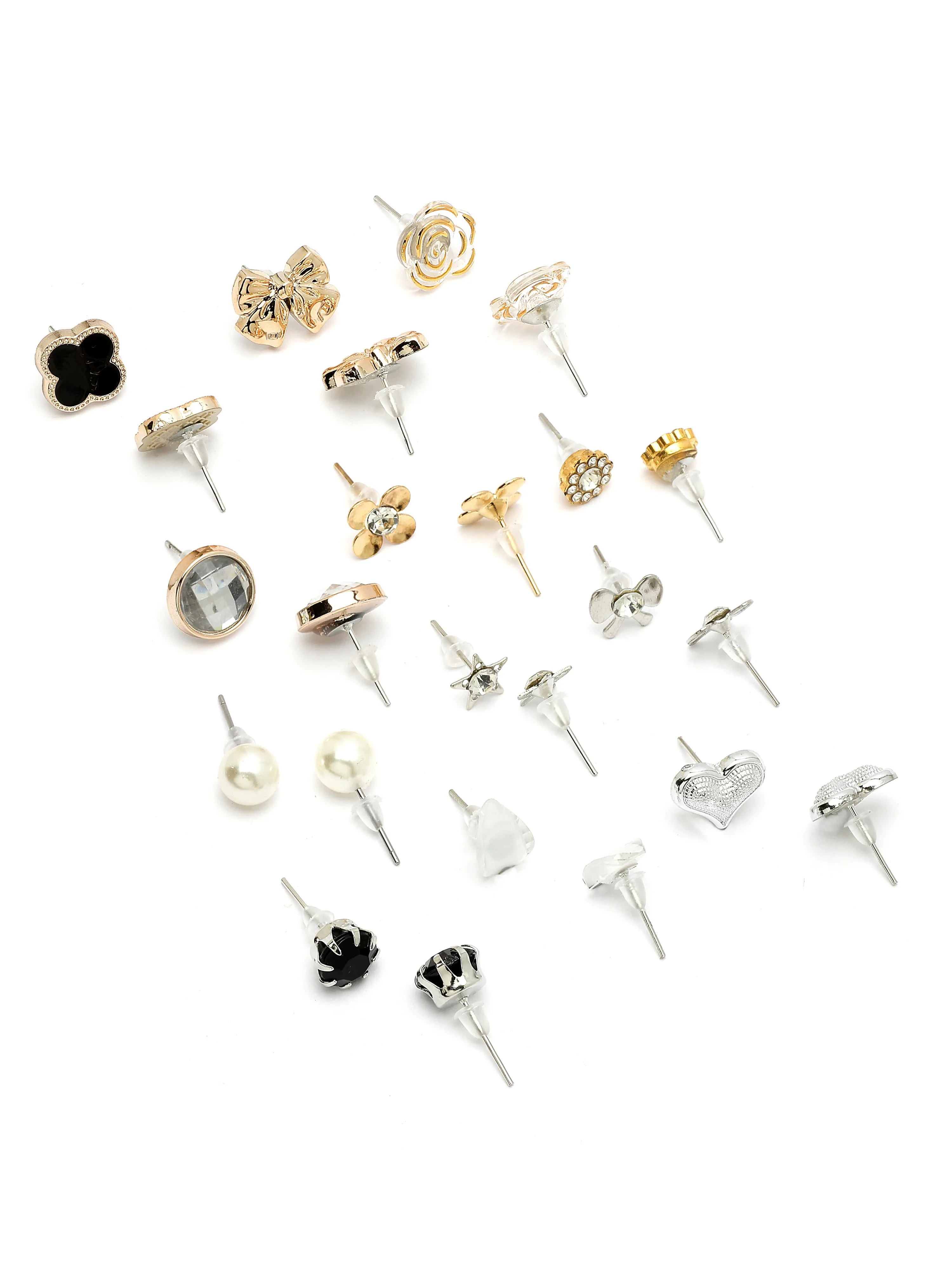Bohey by KARATCART Set of 12 Gold and Silver Contemporary Studs Earrings Combo