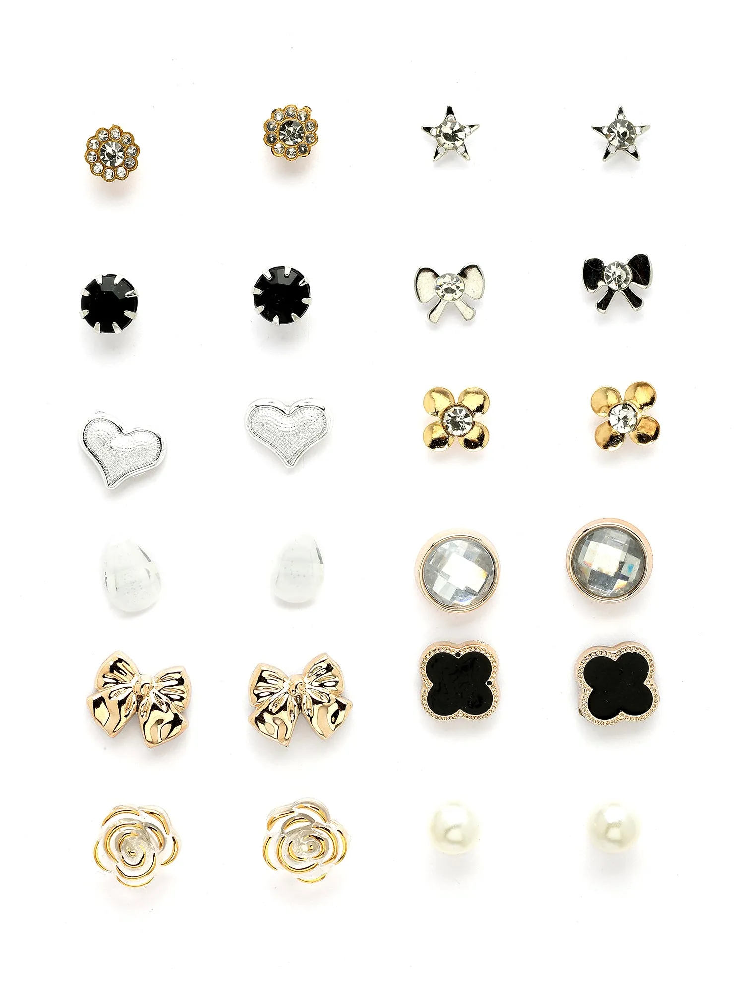 Bohey by KARATCART Set of 12 Gold and Silver Contemporary Studs Earrings Combo