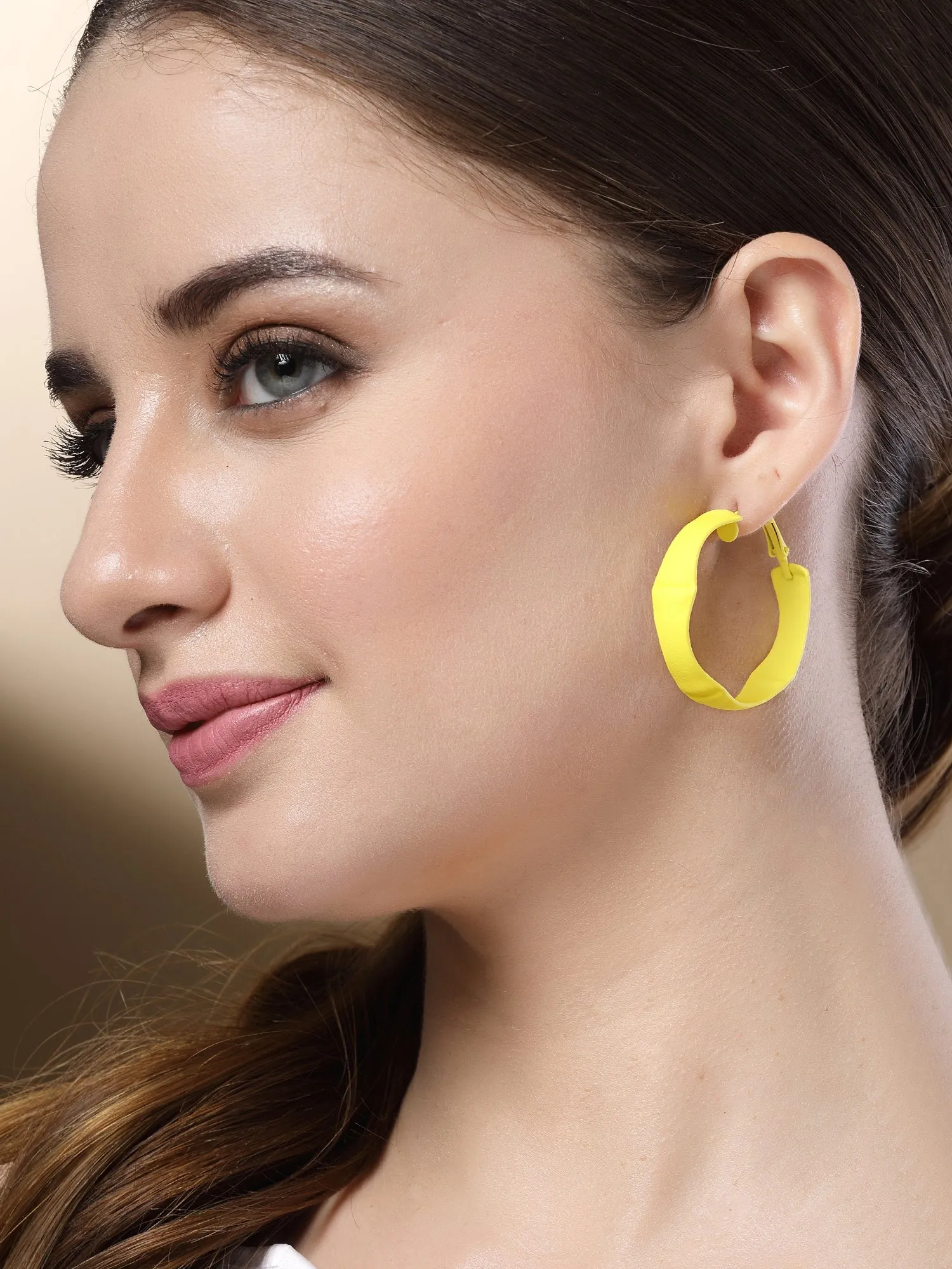 Bohey by KARATCART Yellow Bone Design Contemporary Hoop Earrings