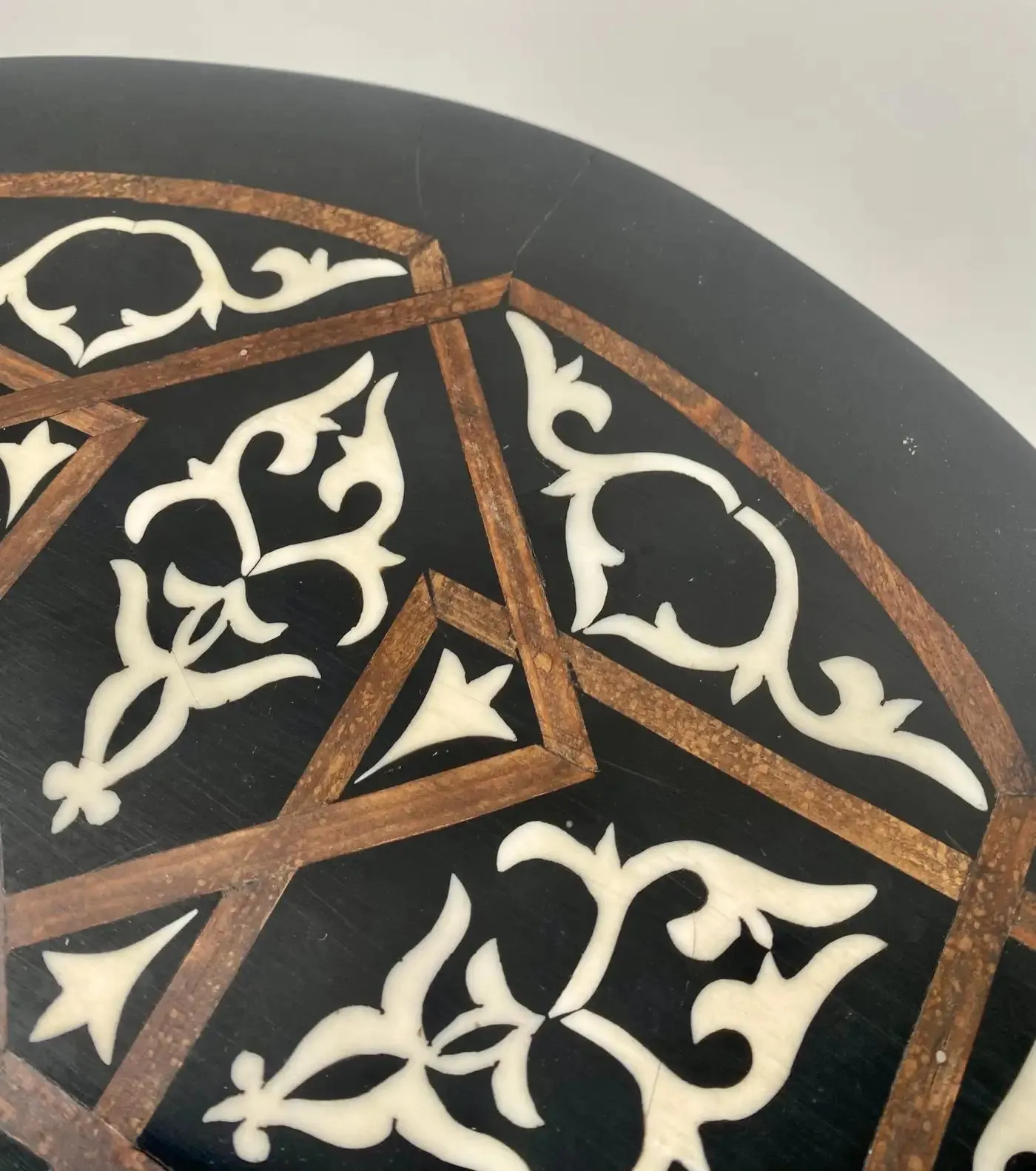 Boho Chic Moorish Design Round Side / End Table with Black Resin Top & Brass