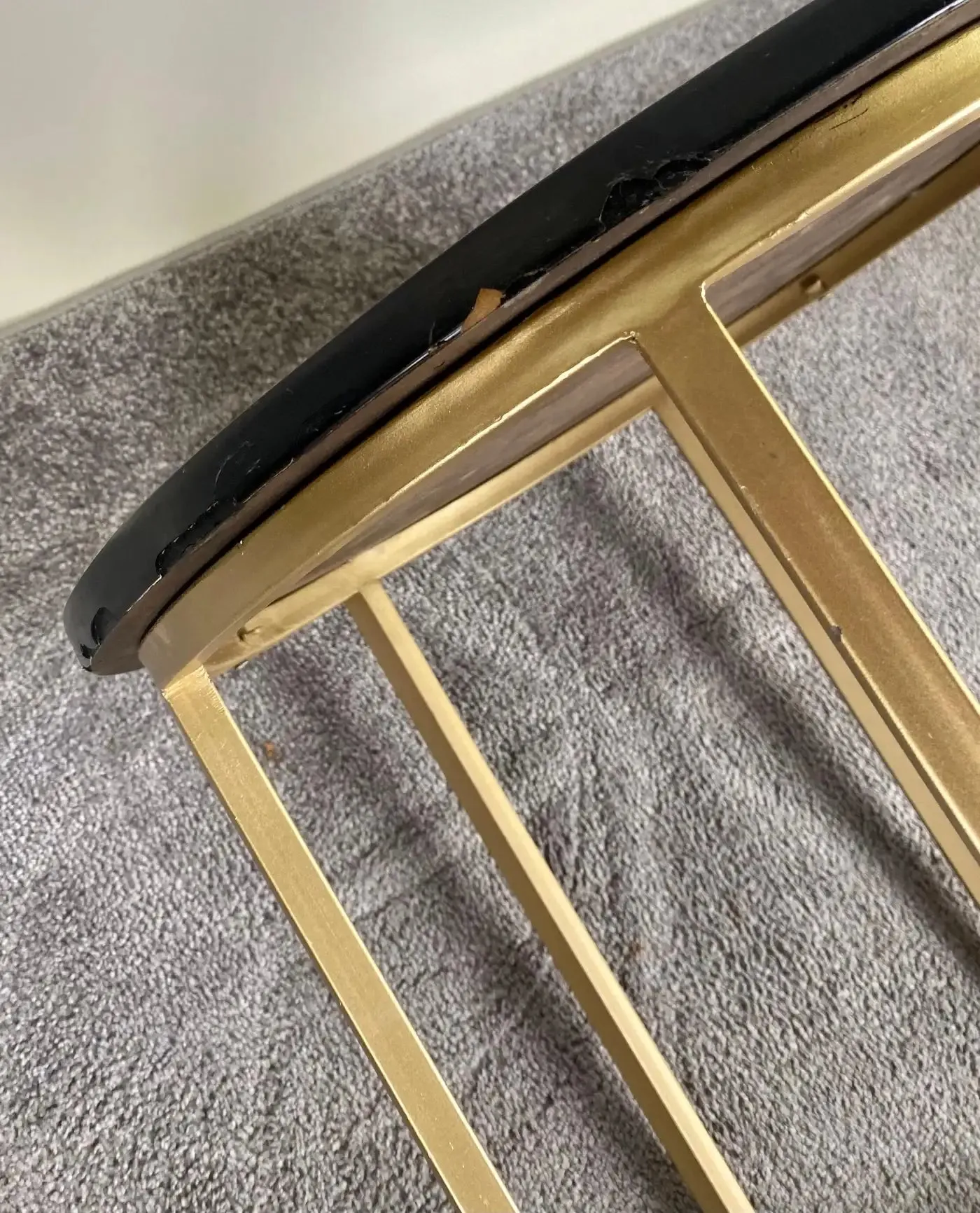 Boho Chic Moorish Design Round Side / End Table with Black Resin Top & Brass