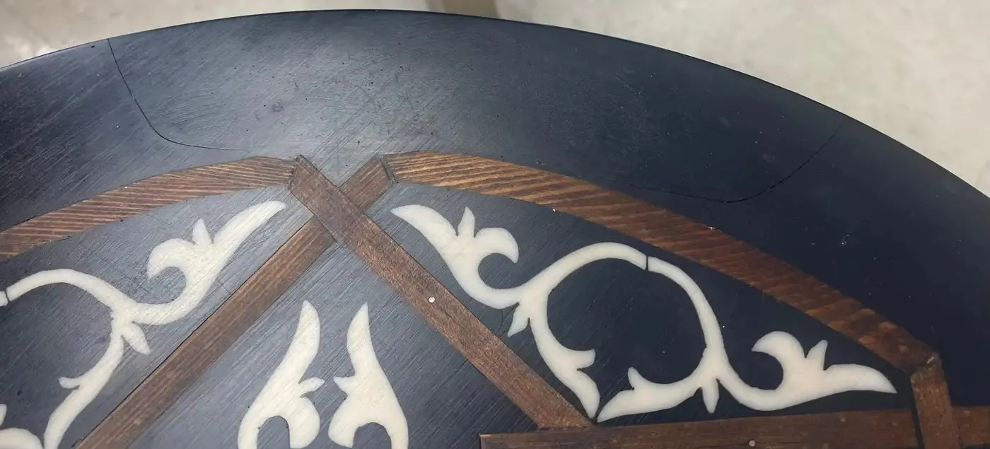 Boho Chic Moorish Design Round Side / End Table with Black Resin Top & Brass