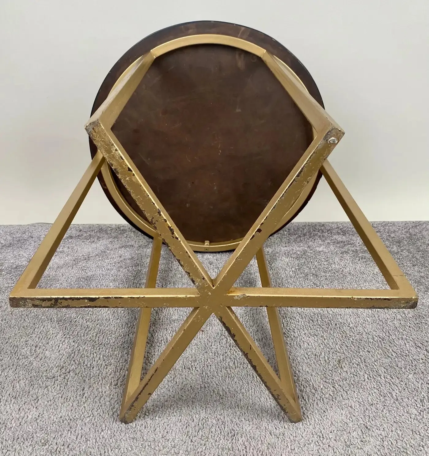 Boho Chic Moorish Design Round Side / End Table with Black Resin Top & Brass