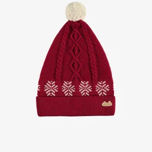 Bonnet rouge en tricot torsadé avec pompon, naissance || Red hat in twisted knit with pompom, newborn