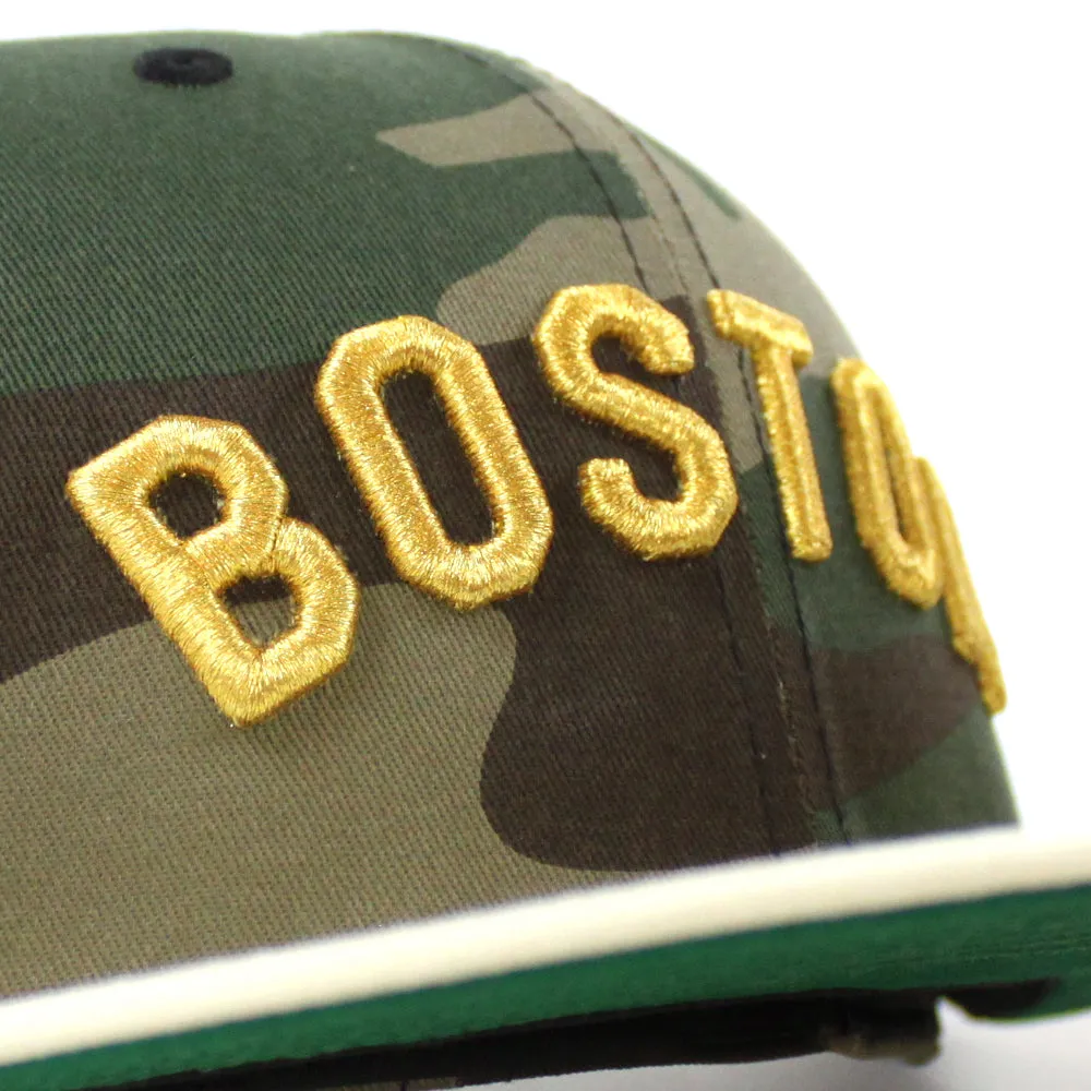 Boston Red Sox Red Sock Patch New Era 59Fifty Fitted Hat (Woodland Camo Chrome White Green Under Brim)
