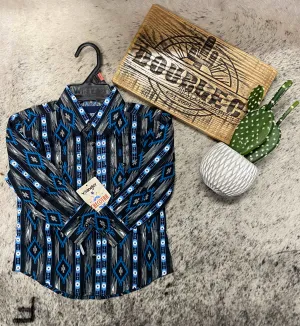 Boy's Checotah Long Sleeve Western Snap Shirt in Black Bleu