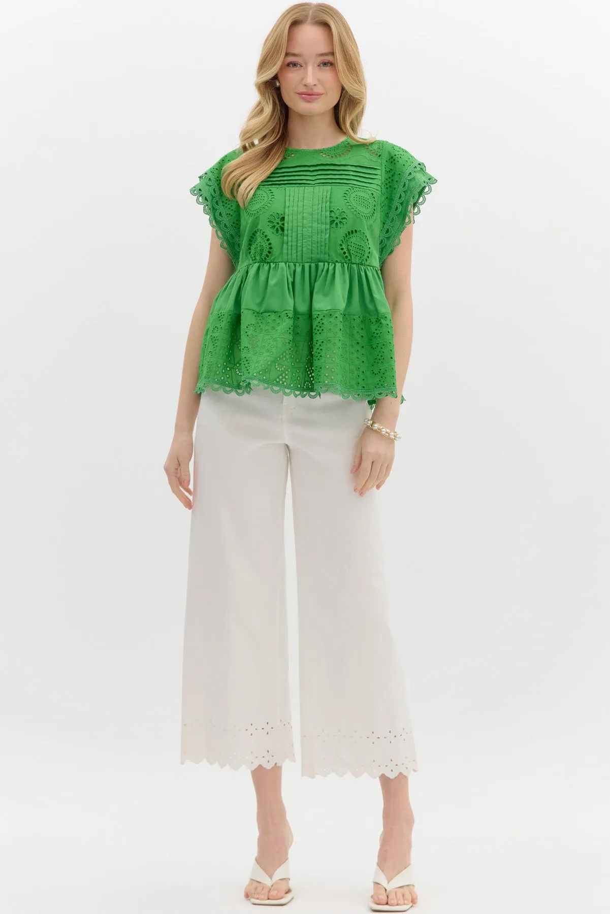 Breezy Elegance Eyelet Babydoll Top