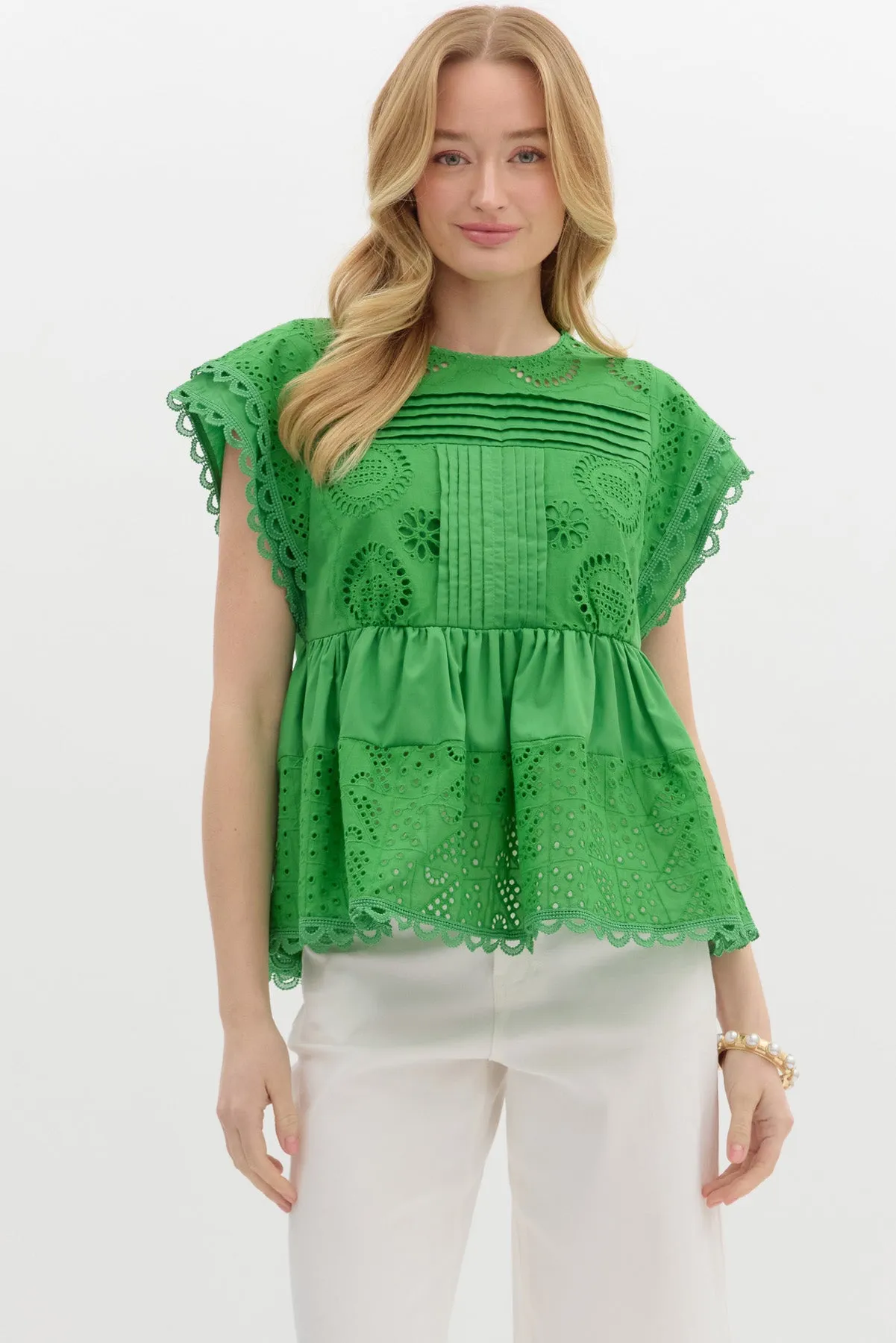 Breezy Elegance Eyelet Babydoll Top