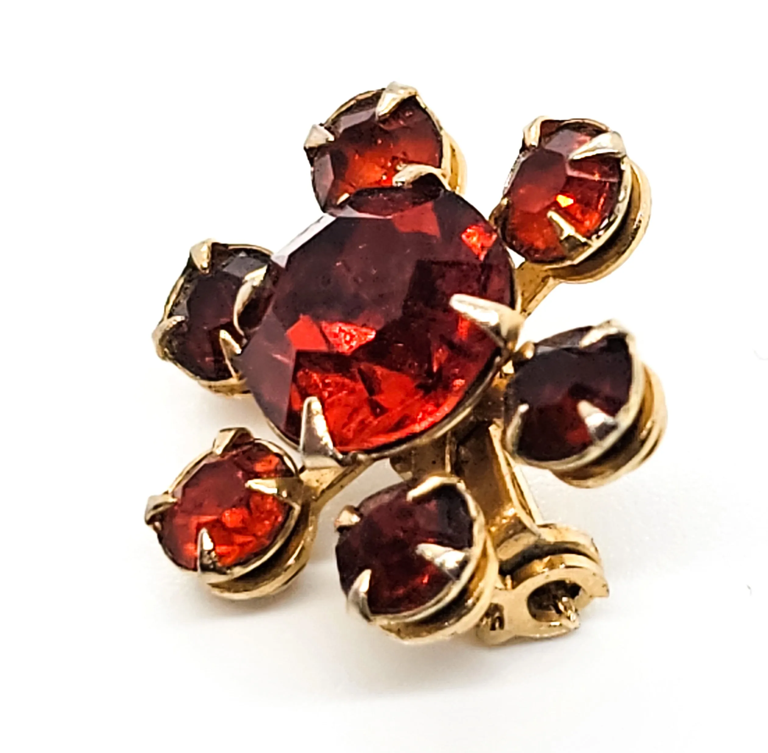 Bright Orange retro rhinestone small flower vintage brooch lapel pin 1960's