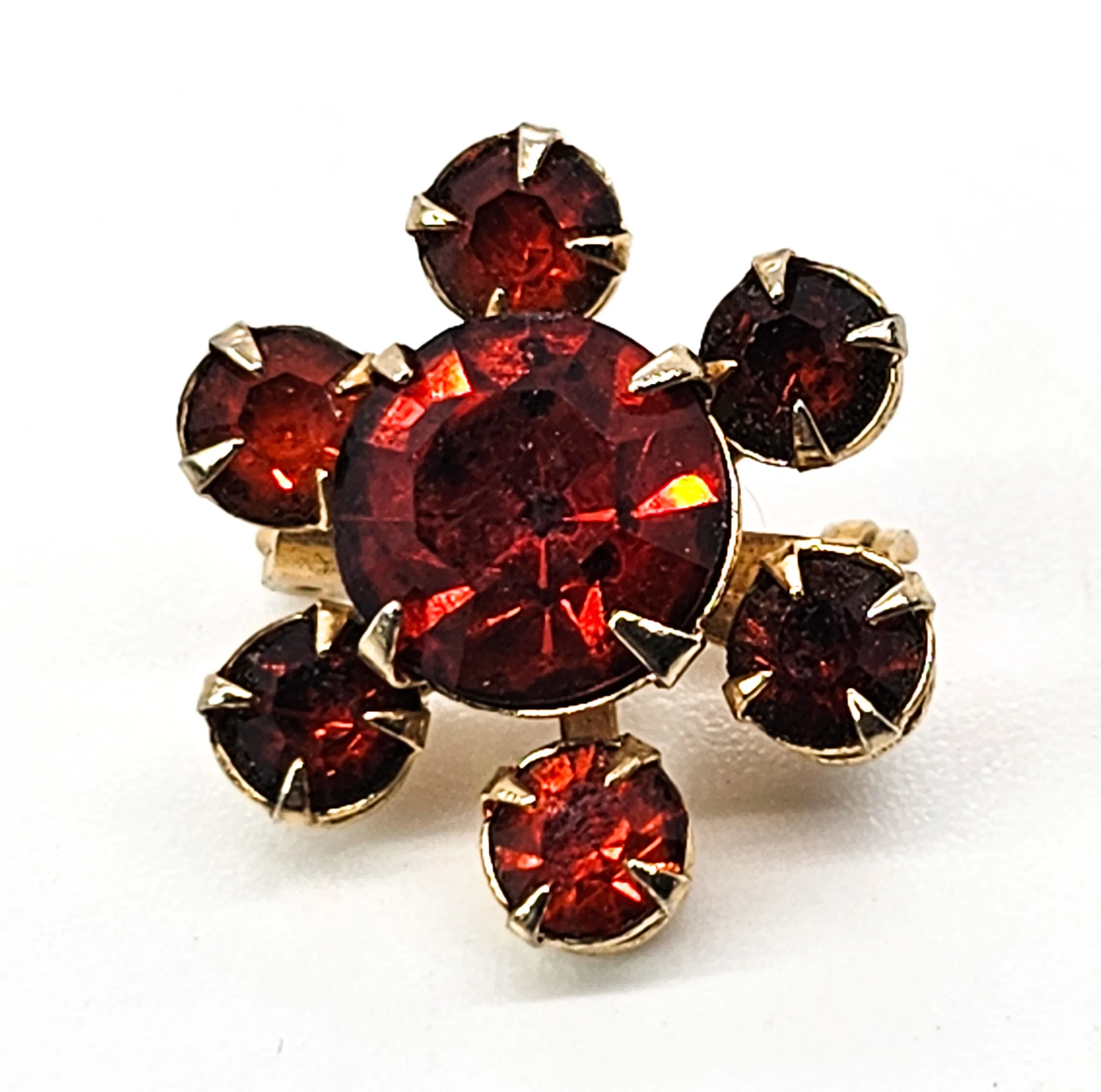 Bright Orange retro rhinestone small flower vintage brooch lapel pin 1960's