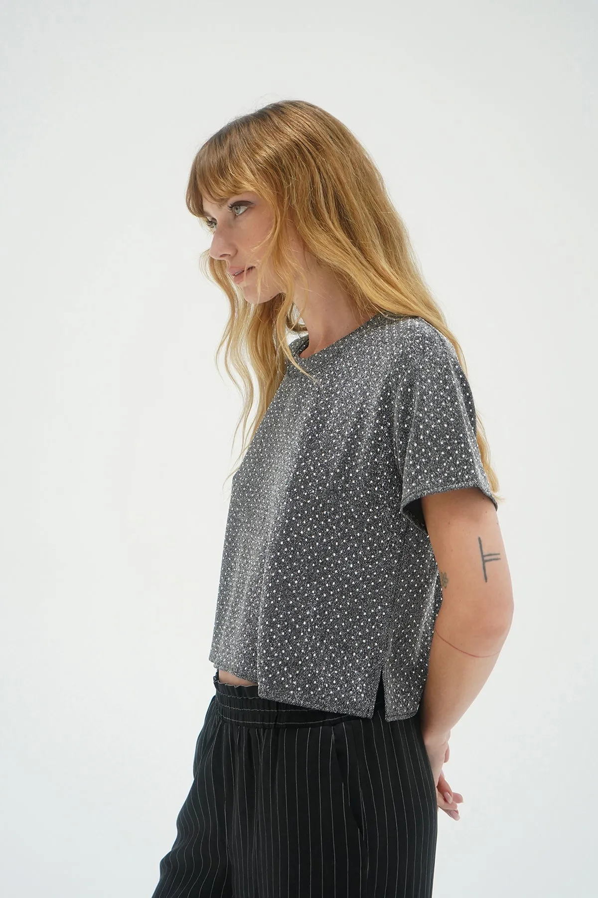 Brooklyn Rhinestone Tee - Black Rhinestone