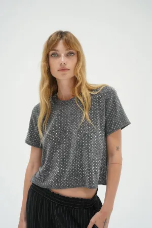 Brooklyn Rhinestone Tee - Black Rhinestone