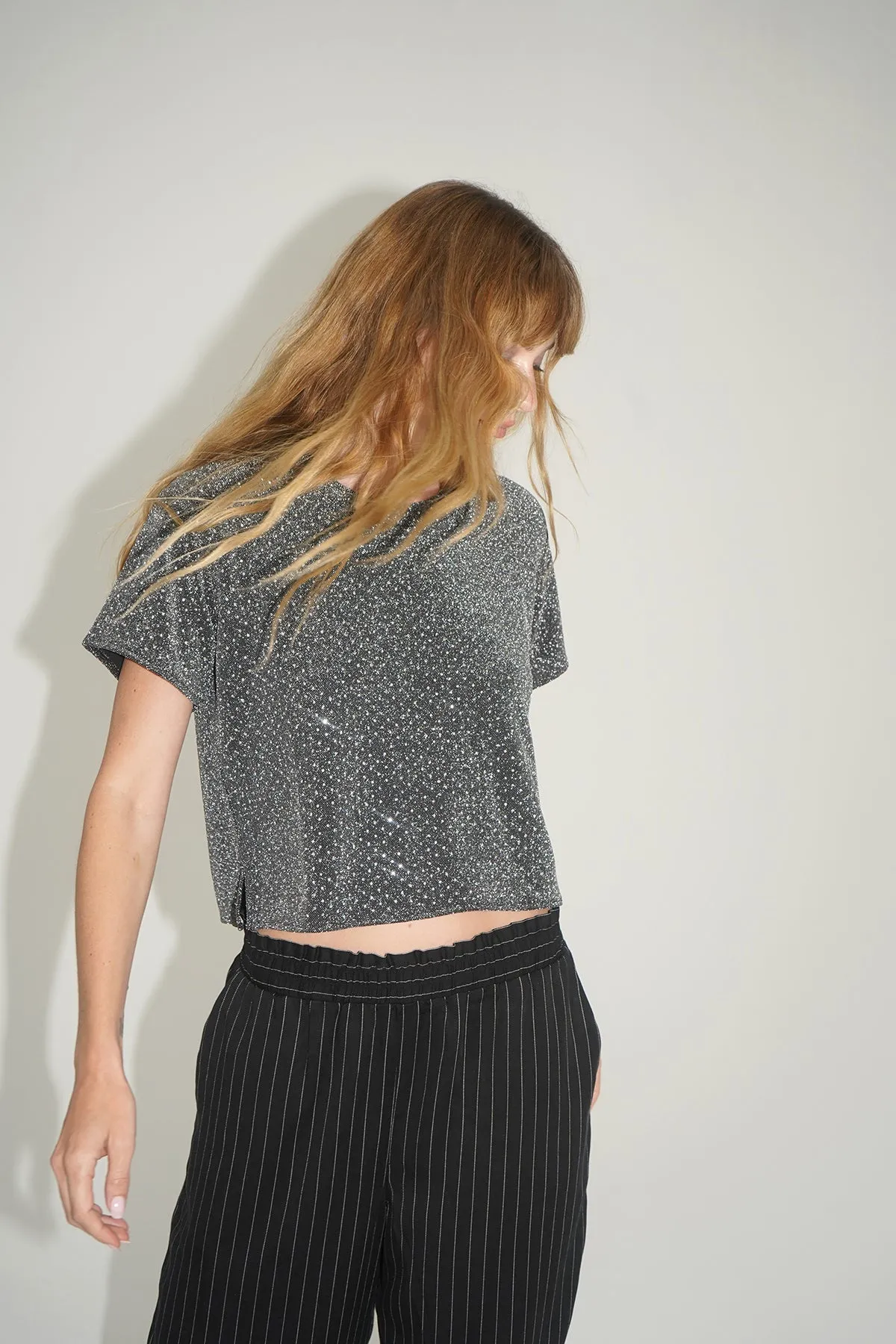 Brooklyn Rhinestone Tee - Black Rhinestone