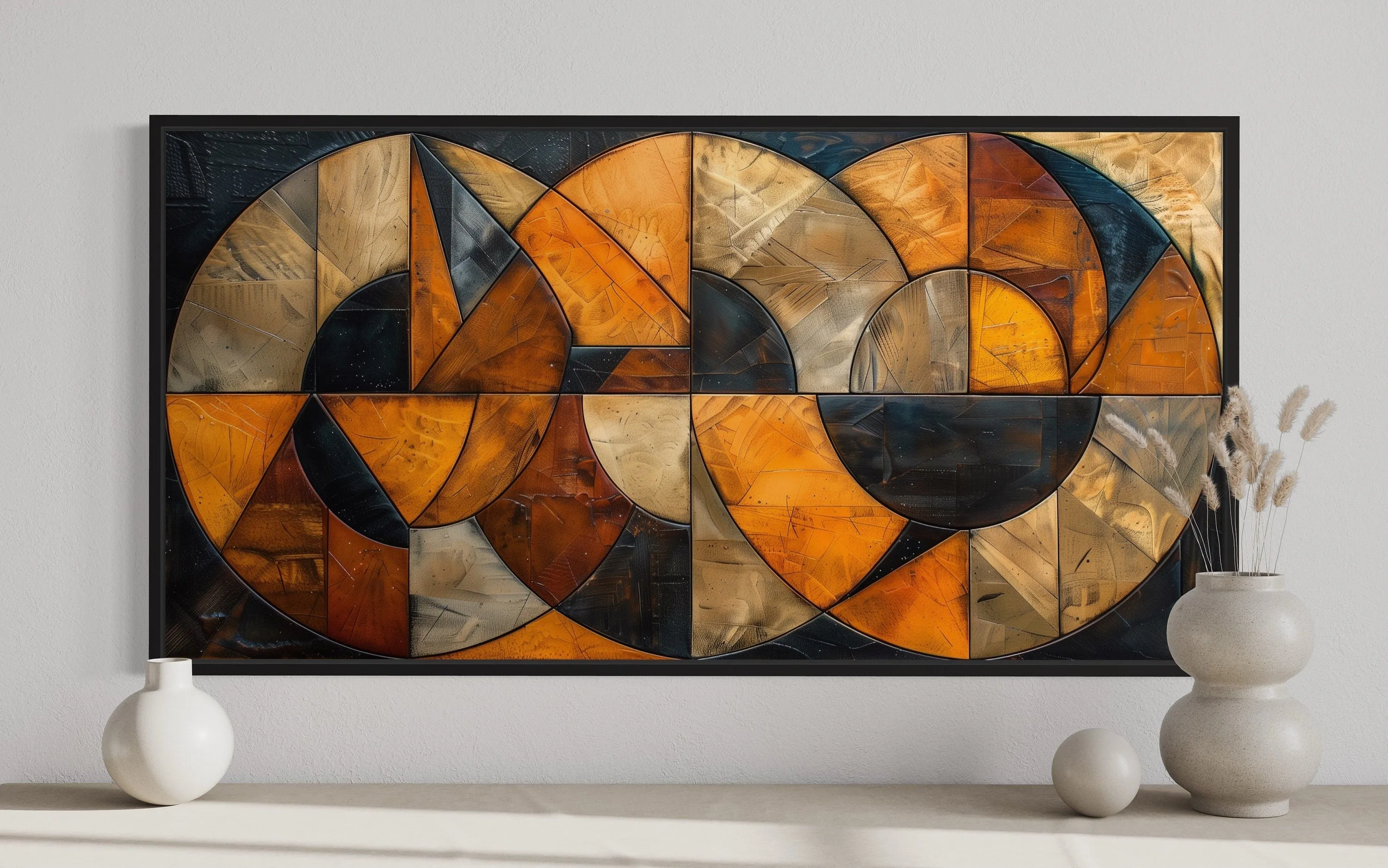 Brown Black Earth Tones Mid Century Modern Geometric Wall Art