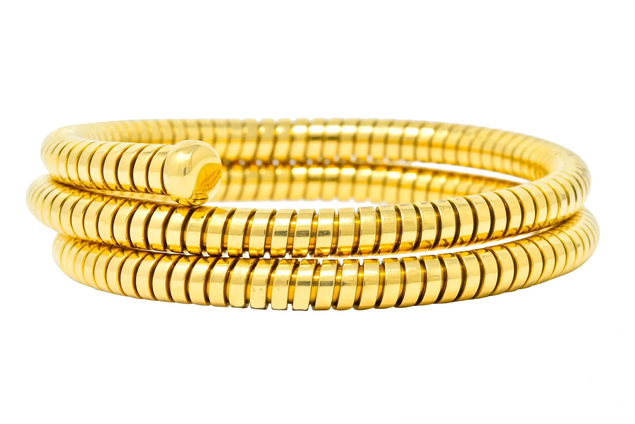 Bulgari 1980 18 Karat Yellow Gold Tubogas Wrap Style Bangle Bracelet